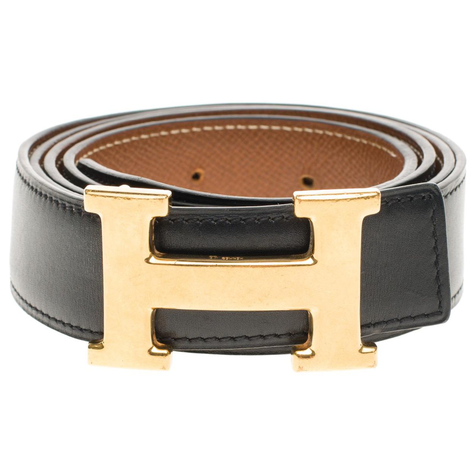 ceinture-hermes-reverse-en-cuir-box-noir-et-courchevel-gold-boucle-en-metal-plaque-or-taille-105